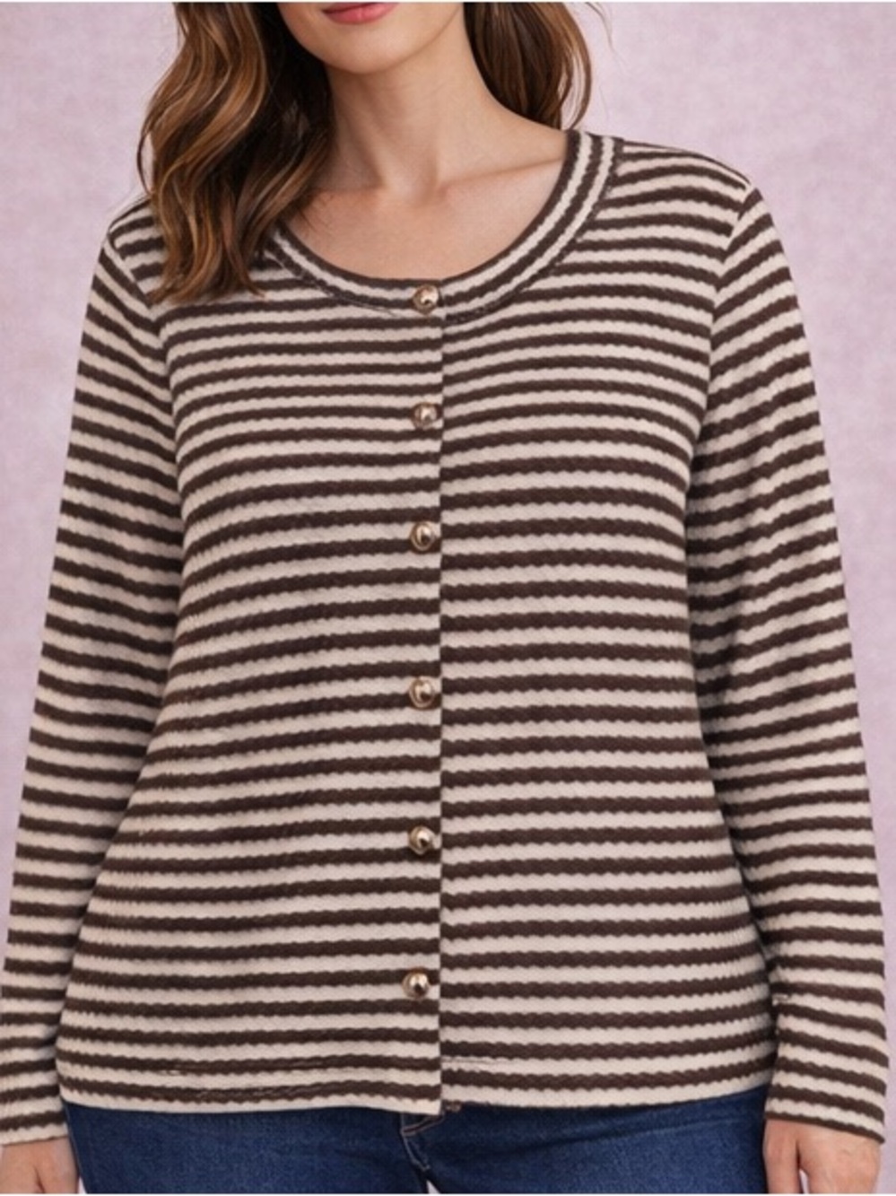 Women’s Plus Size Brown and Cream Button Up Cardigan - Size 3X